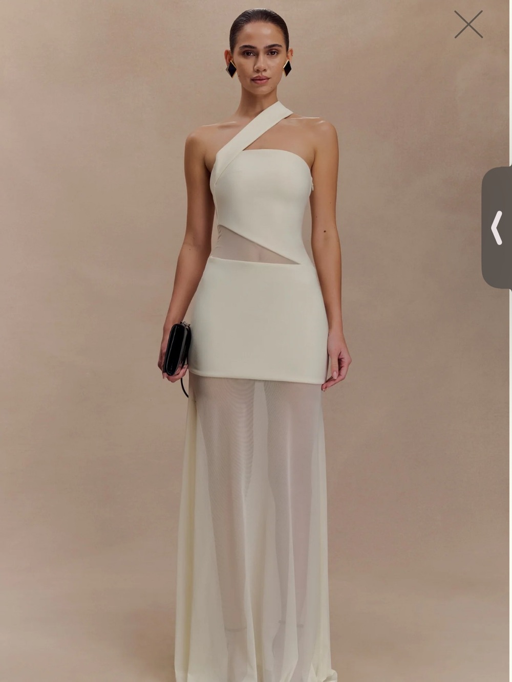 Meshki Ivory One-Shoulder Mesh Panel Evening Gown